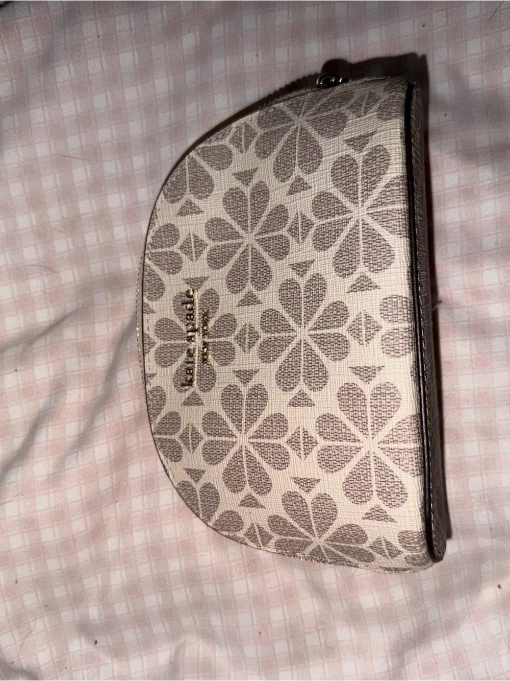 kate spade Cream and Gray Floral Logo Cosmetic Pouch